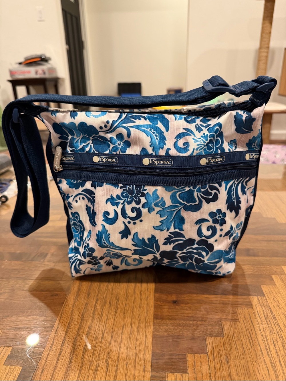 LeSportsac Blue and White Floral Crossbody Bag